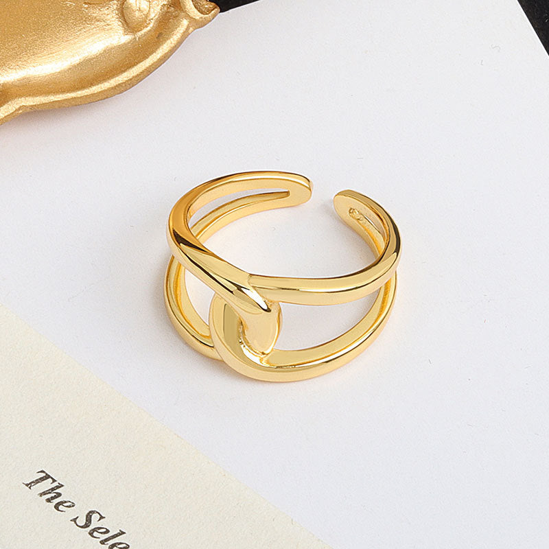 Adjustable Ring 925 Double Layer Simple Sterling Silver Twisted Cross Gold Plated Rings