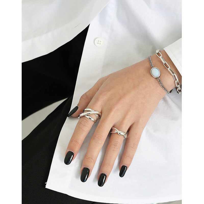 Adjustable Multi-Layer Winding Style Women Irregular Surface S925 Sterling Silver Ring Retro Design