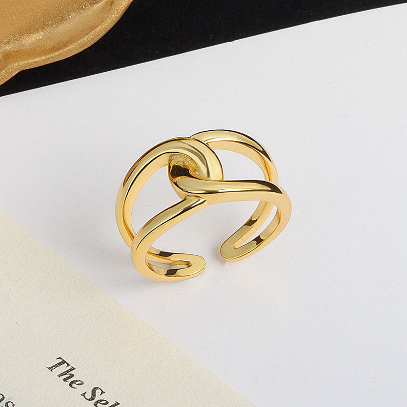 Adjustable Ring 925 Double Layer Simple Sterling Silver Twisted Cross Gold Plated Rings