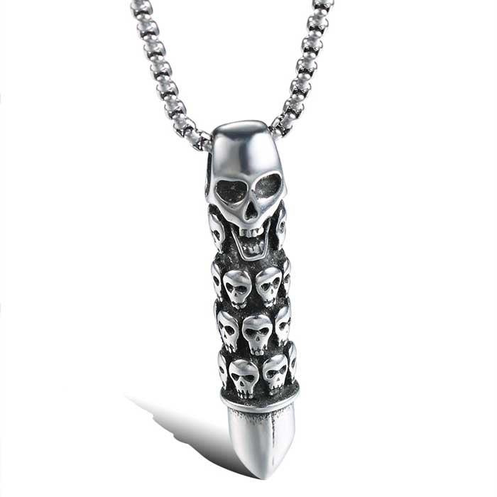 Ghost Head Bullet Skull Chain Pendent Punk Men's Jewelry