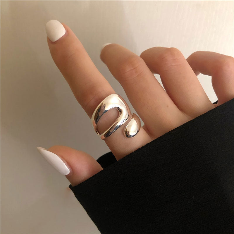 Sterling Silver 92.5 Rings Trendy Cross Irregular Curve Open Ring for Women Men