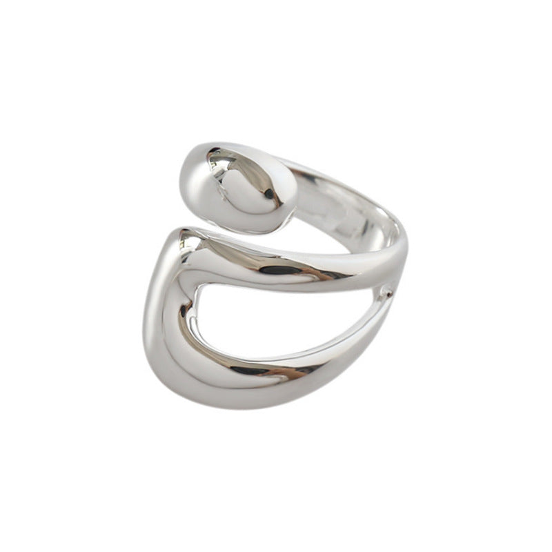 Sterling Silver 92.5 Rings Trendy Cross Irregular Curve Open Ring for Women Men