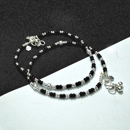 STERLING SILVER BLACK BEADS NAZARIA ANKLET PAYAL