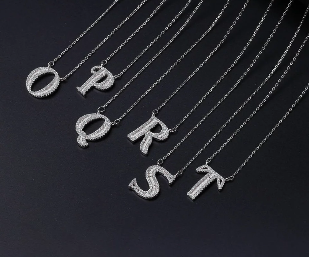 Sterling Silver CZ Pendent letter Locket Necklace