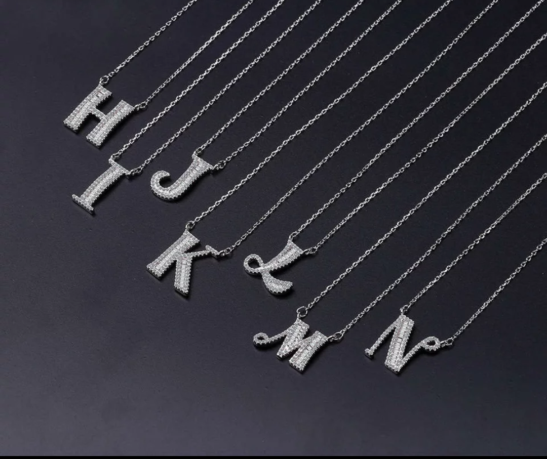 Sterling Silver CZ Pendent letter Locket Necklace