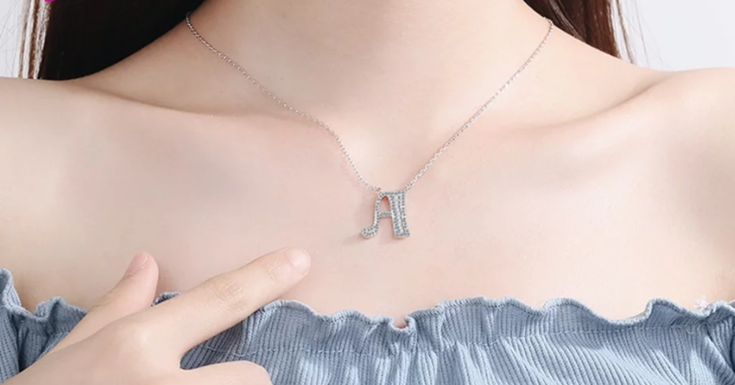Sterling Silver CZ Pendent letter Locket Necklace