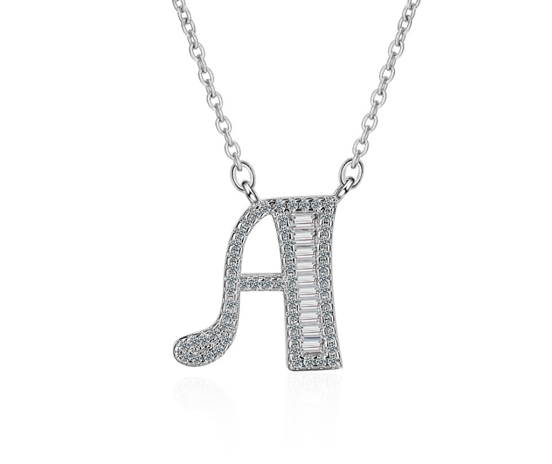Sterling Silver CZ Pendent letter Locket Necklace