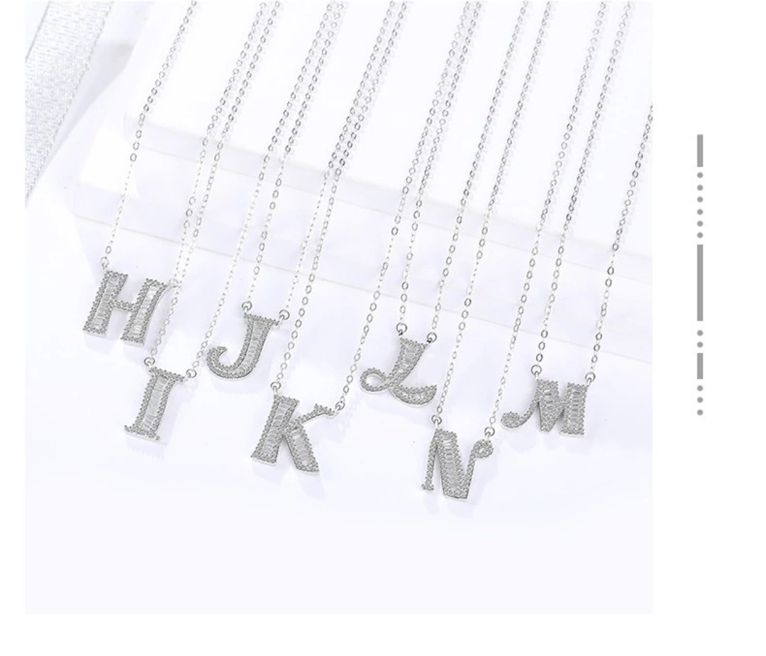 Sterling Silver CZ Pendent letter Locket Necklace