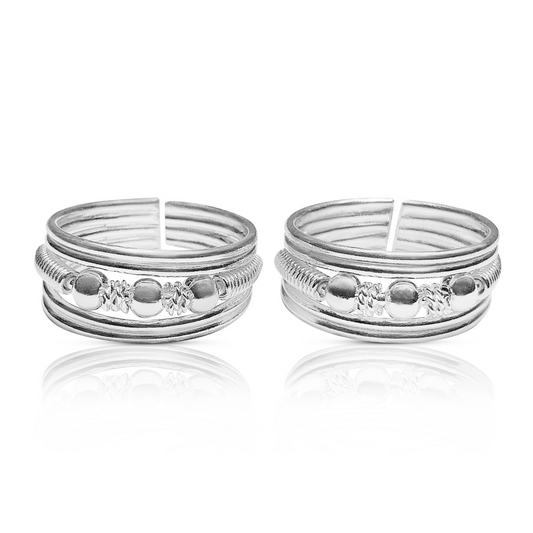 92.5 STERLING SILVER BALLS ADJUSTABLE TOE RING FOR WOMEN