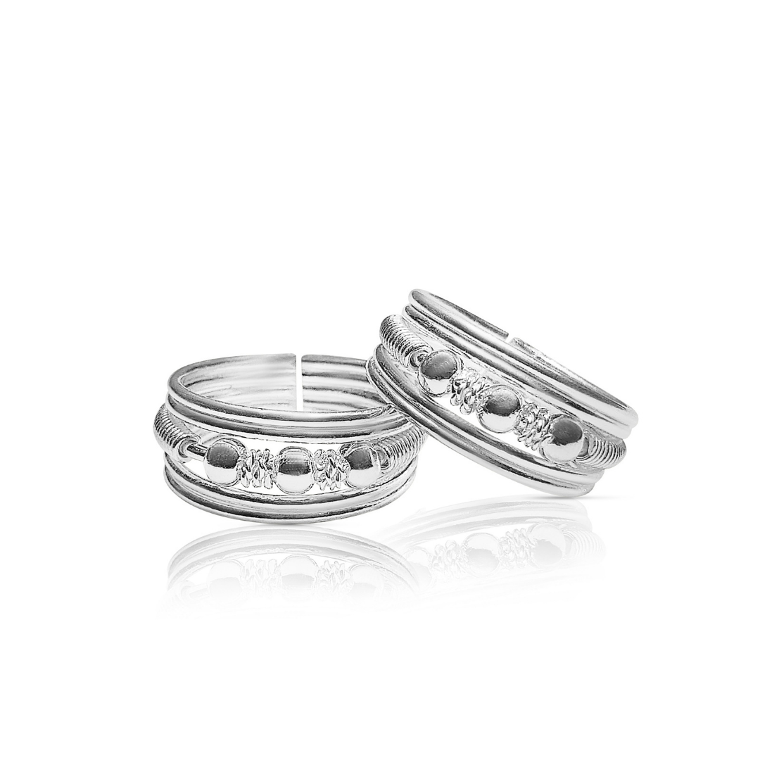 92.5 STERLING SILVER BALLS ADJUSTABLE TOE RING FOR WOMEN