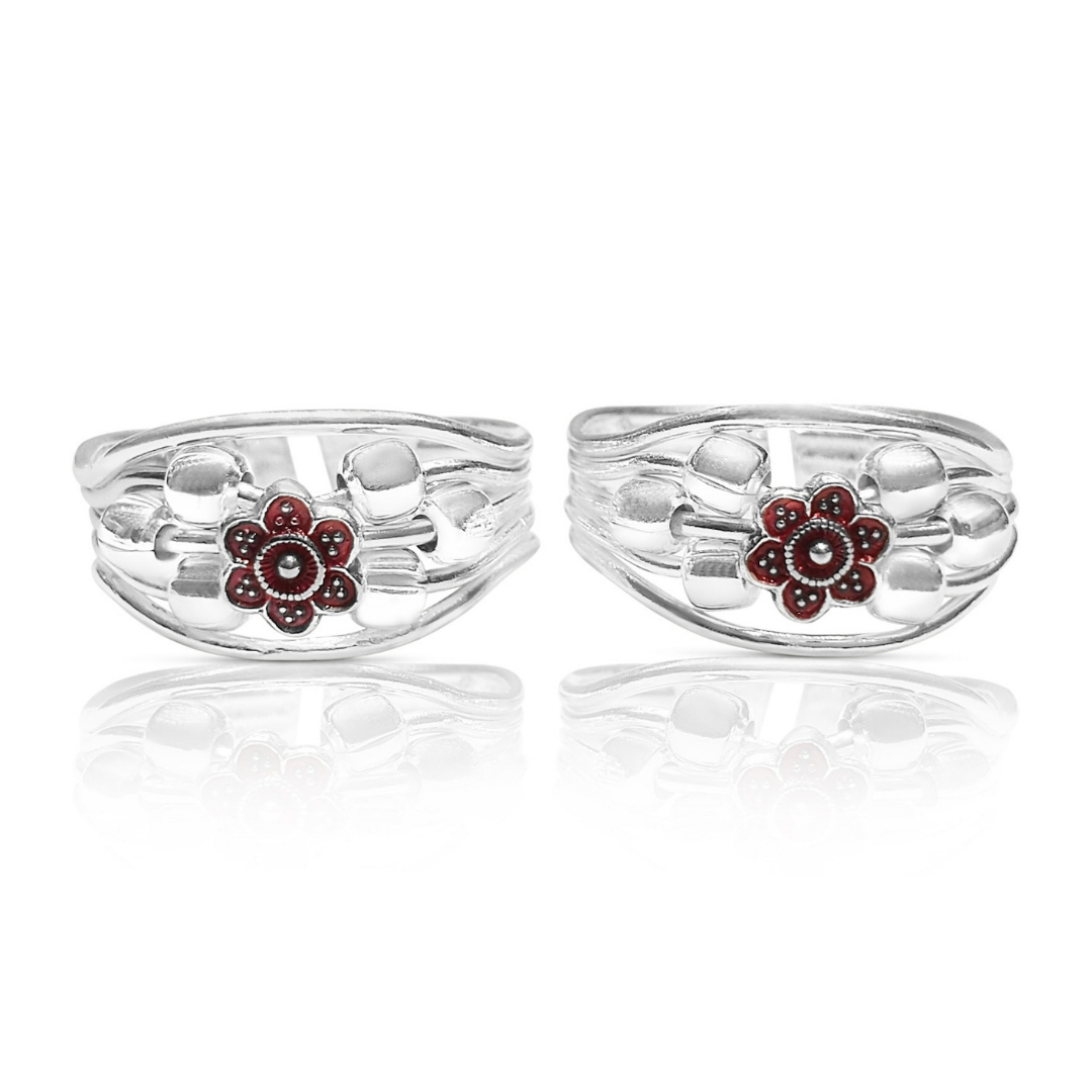 92.5 STERLING SILVER BALLS ADJUSTABLE TOE RING FOR WOMEN swastik