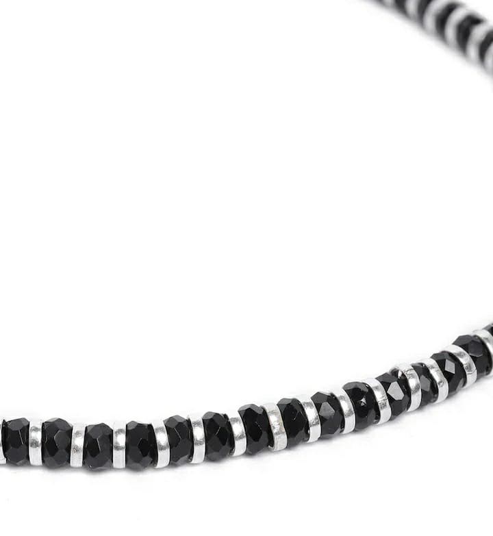 HALLMARK 92.5 STERLING SILVER ORIGINAL CRYSTAL BLACK BEADS NAZARIA ANKLET