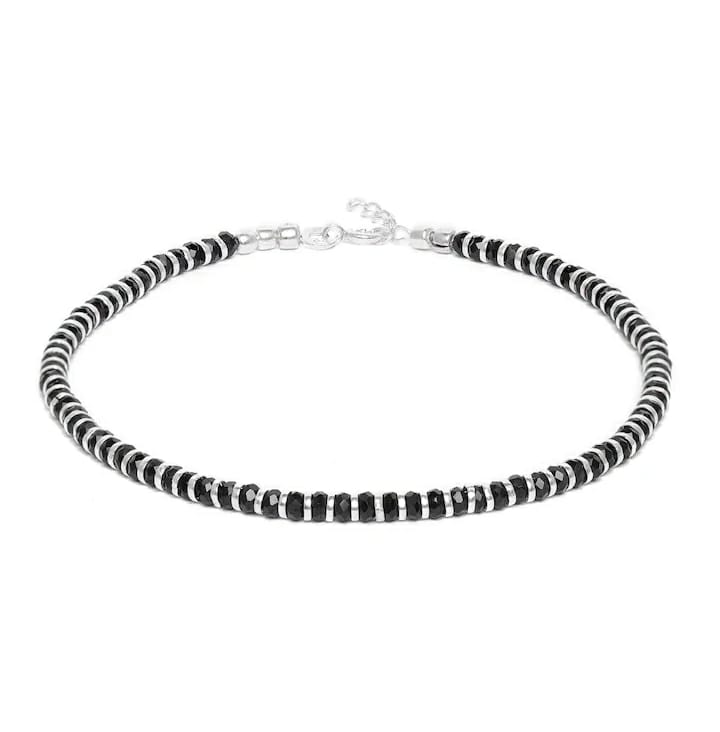 HALLMARK 92.5 STERLING SILVER ORIGINAL CRYSTAL BLACK BEADS NAZARIA ANKLET