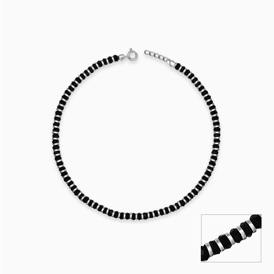 HALLMARK 92.5 STERLING SILVER ORIGINAL CRYSTAL BLACK BEADS NAZARIA ANKLET