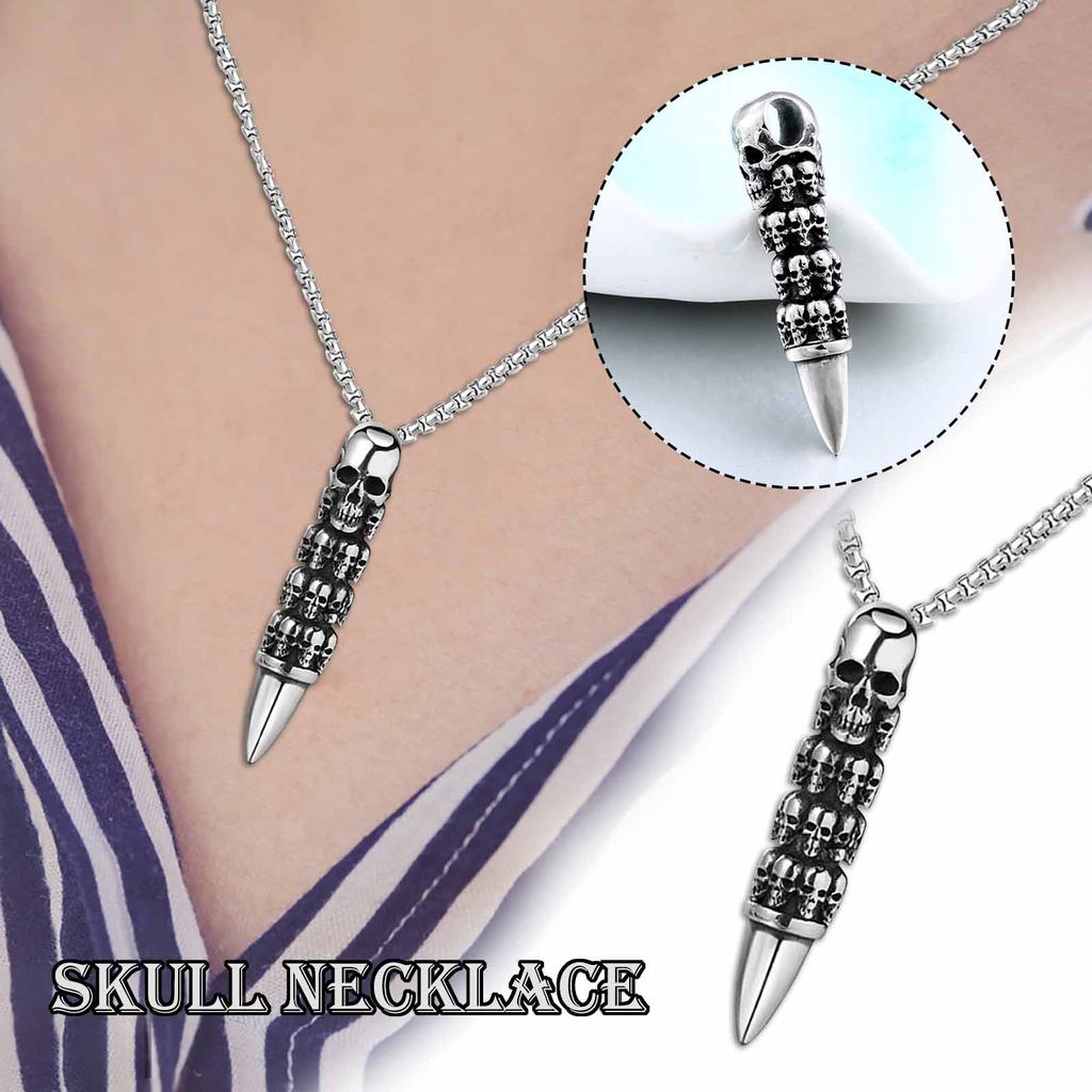 Ghost Head Bullet Skull Chain Pendent Punk Men's Jewelry