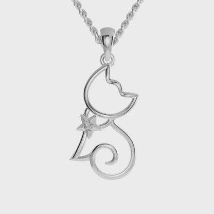 New Arrival 92.5 Sterling Silver Cubic Zerconia Cute Animal Cat Pendant Necklace