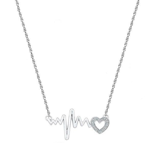 Trendy 925 Sterling Sliver Full Rhinestone Cubic Zerconia Babygirl Heartbeat Pendant Necklace