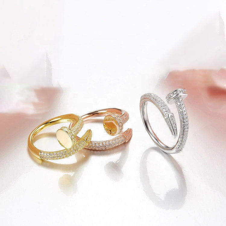 Sterling Silver Cubic Zerconia Nail Ring
