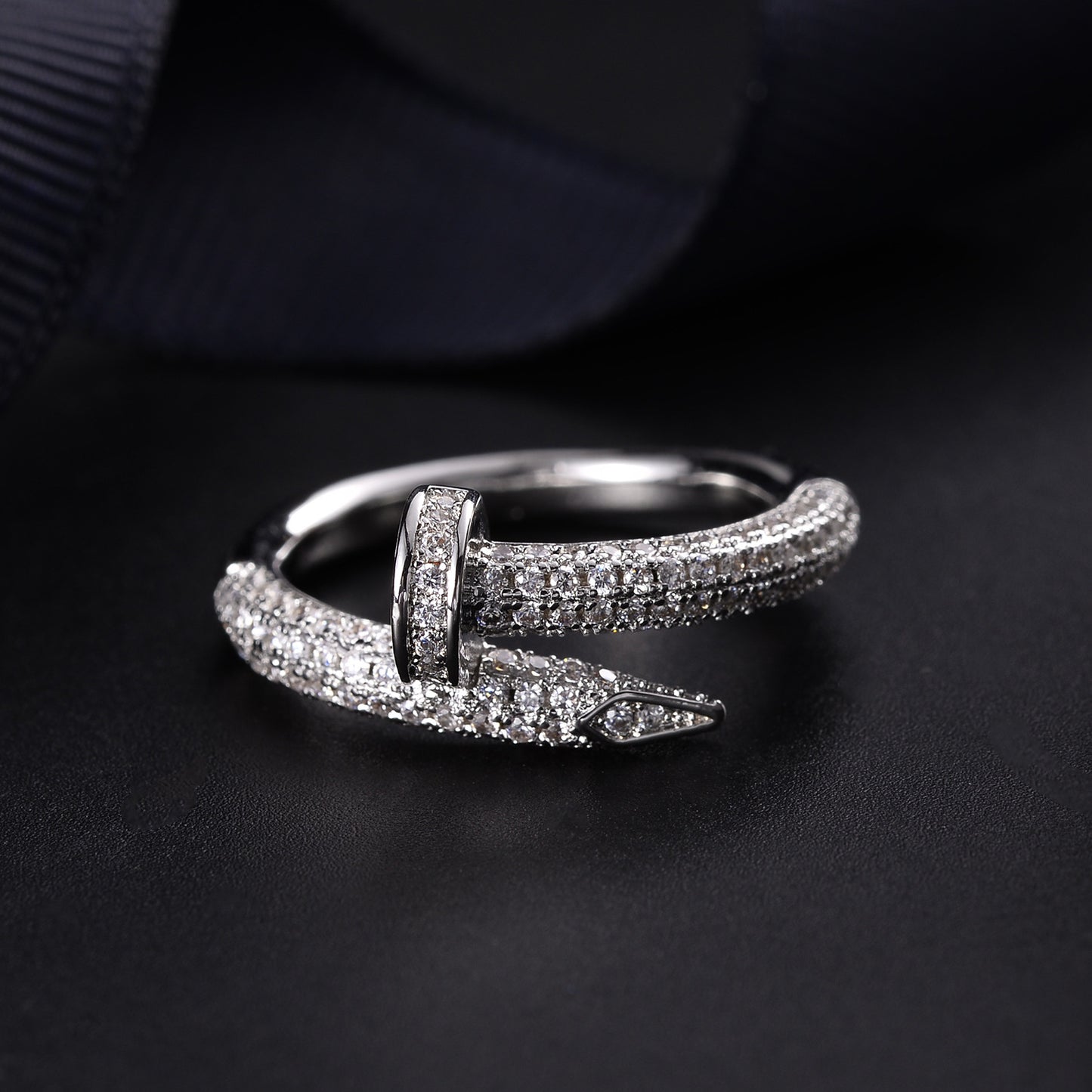 Sterling Silver Cubic Zerconia Nail Ring