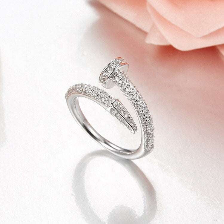Sterling Silver Cubic Zerconia Nail Ring