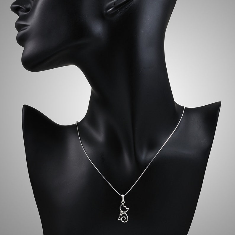 New Arrival 92.5 Sterling Silver Cubic Zerconia Cute Animal Cat Pendant Necklace