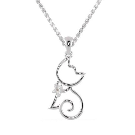 New Arrival 92.5 Sterling Silver Cubic Zerconia Cute Animal Cat Pendant Necklace