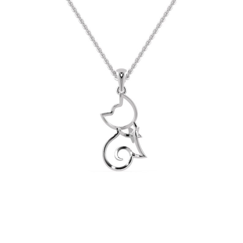 New Arrival 92.5 Sterling Silver Cubic Zerconia Cute Animal Cat Pendant Necklace