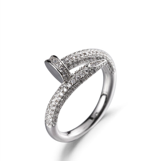 Sterling Silver Cubic Zerconia Nail Ring