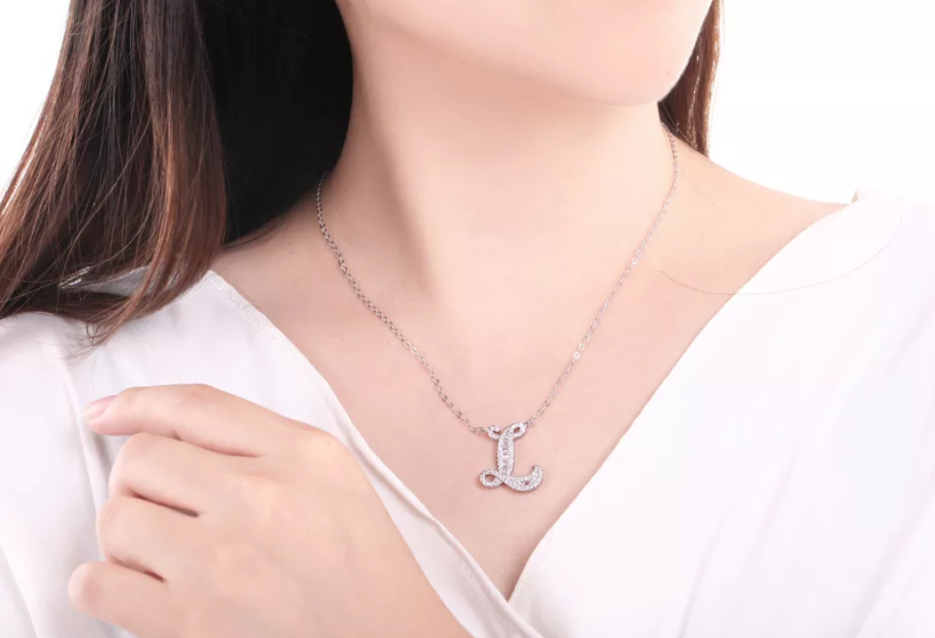 Sterling Silver CZ Pendent letter Locket Necklace