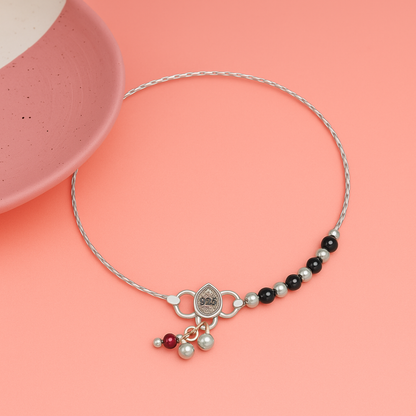 Mystic Protection Sterling Silver Black Beads Anklet