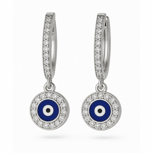 STERLING SILVER 92.5 HANGING EVIL EYE EARRINGS