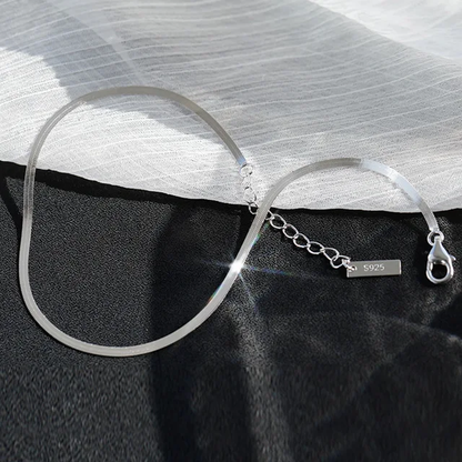 Delicate Minimalist Style Sterling Silver 92.5 Flat Chain Anklet