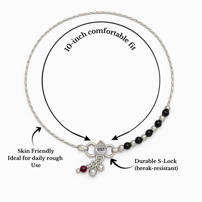 Mystic Protection Sterling Silver Black Beads Anklet