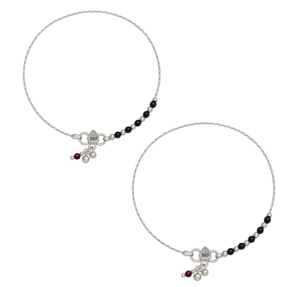 Mystic Protection Sterling Silver Black Beads Anklet