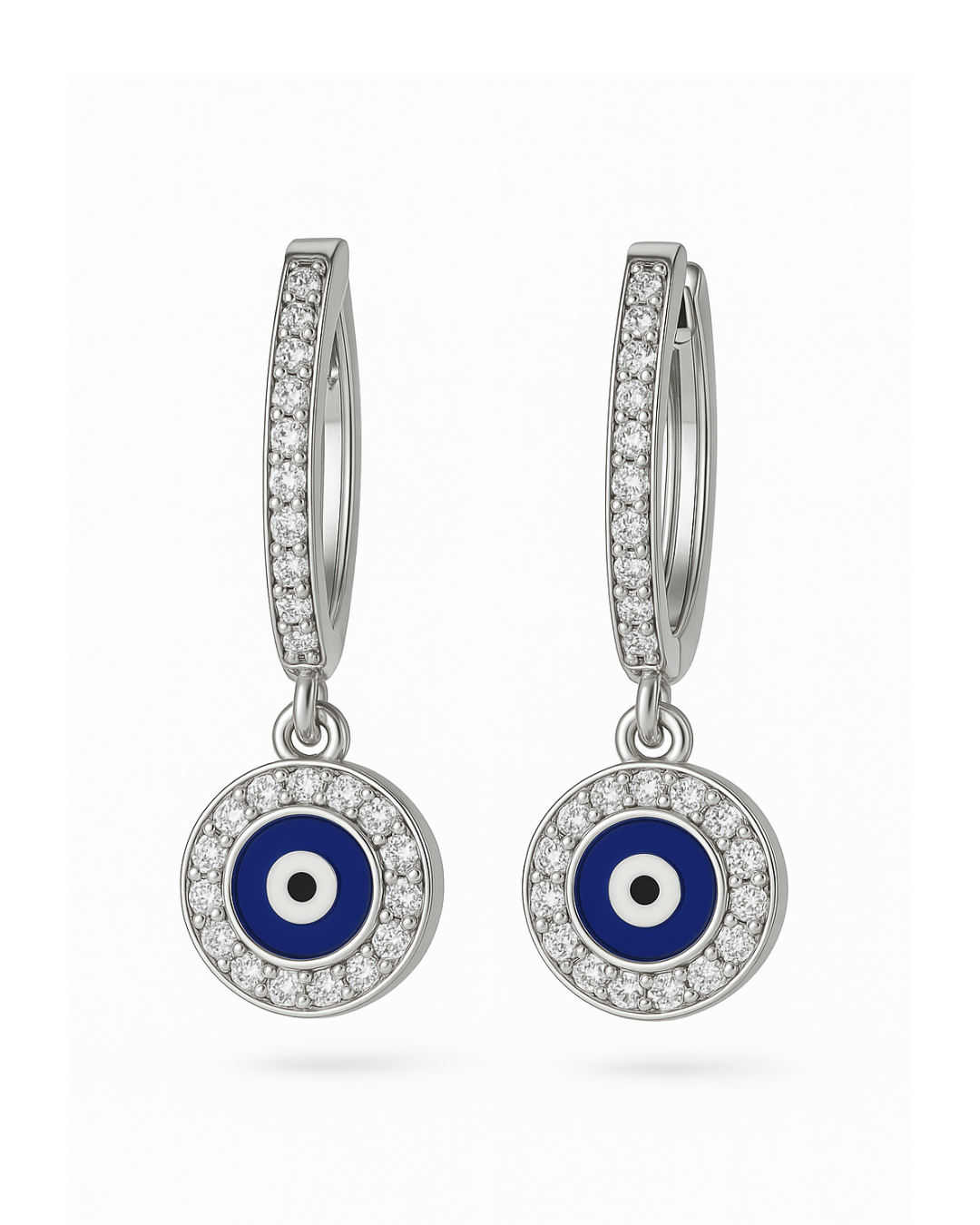 STERLING SILVER 92.5 HANGING EVIL EYE EARRINGS