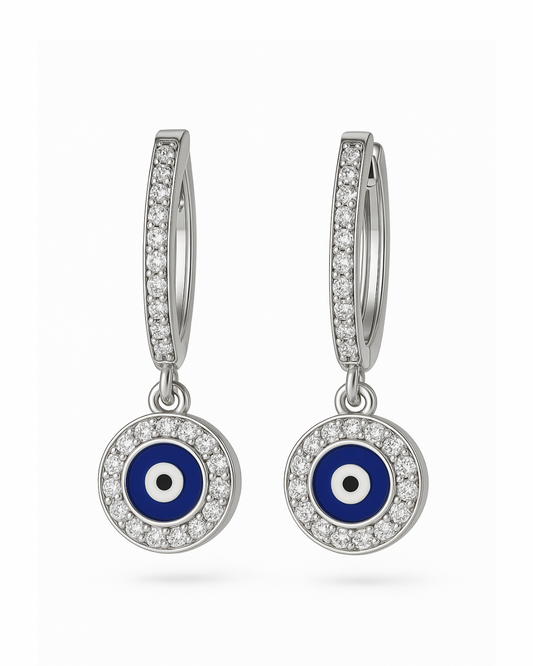 STERLING SILVER 92.5 HANGING EVIL EYE EARRINGS