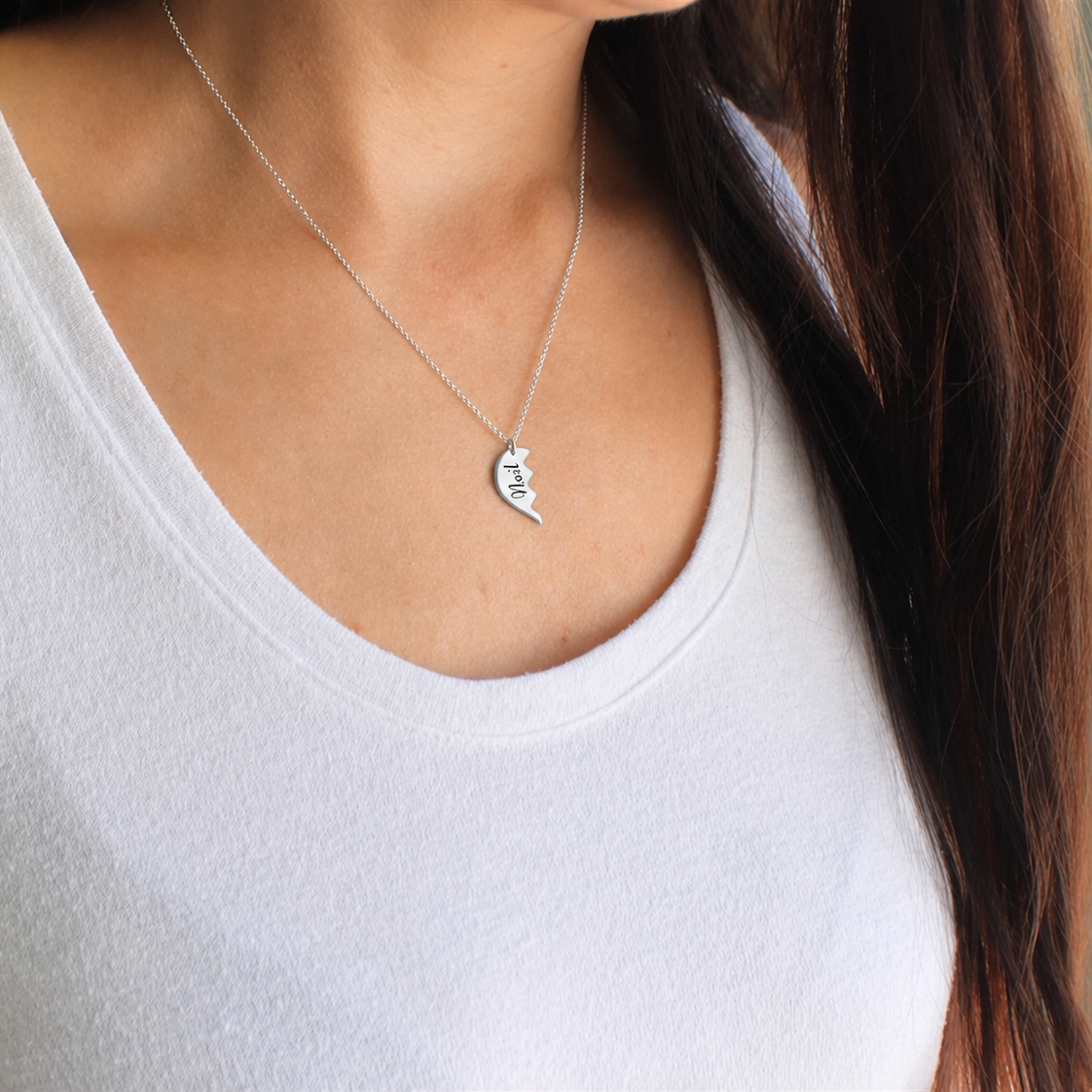 Engraved Split Heart Necklace Set