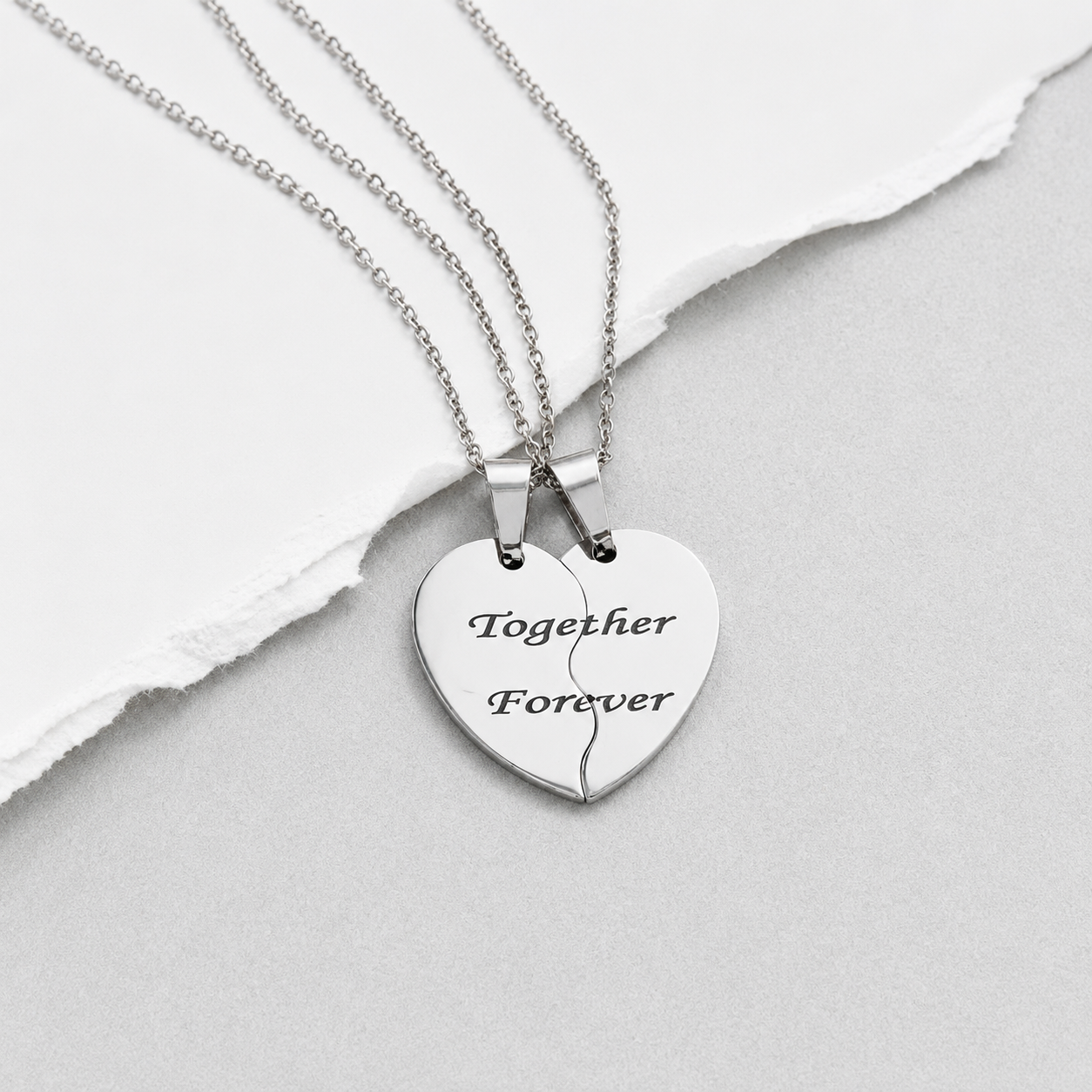 Engraved Split Heart Necklace Set