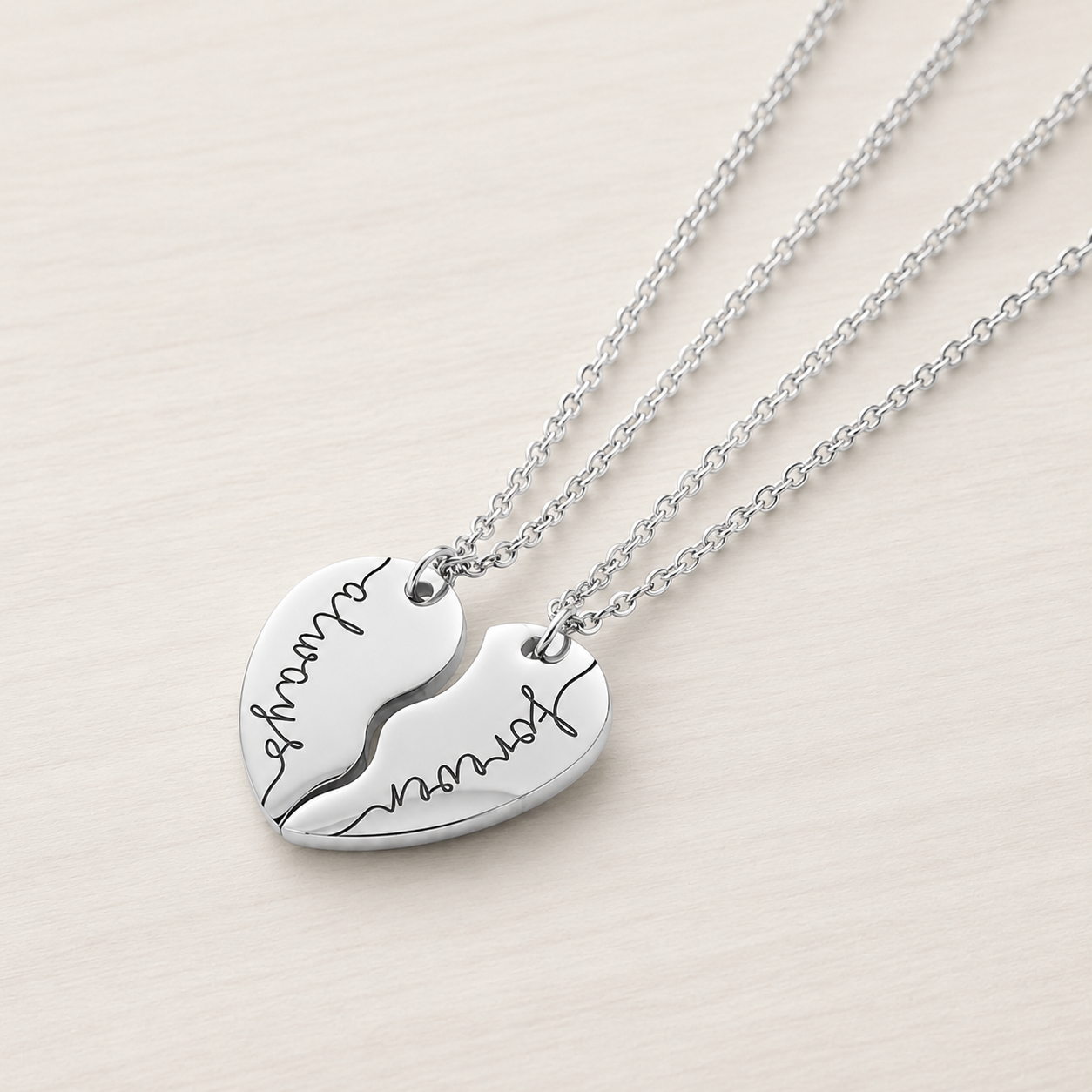 Engraved Split Heart Necklace Set