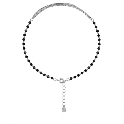 NEW ARRIVAL 92.5 STERLING SILVER BLACK BEADS MULTI LAYERED CHAIN ANKLET