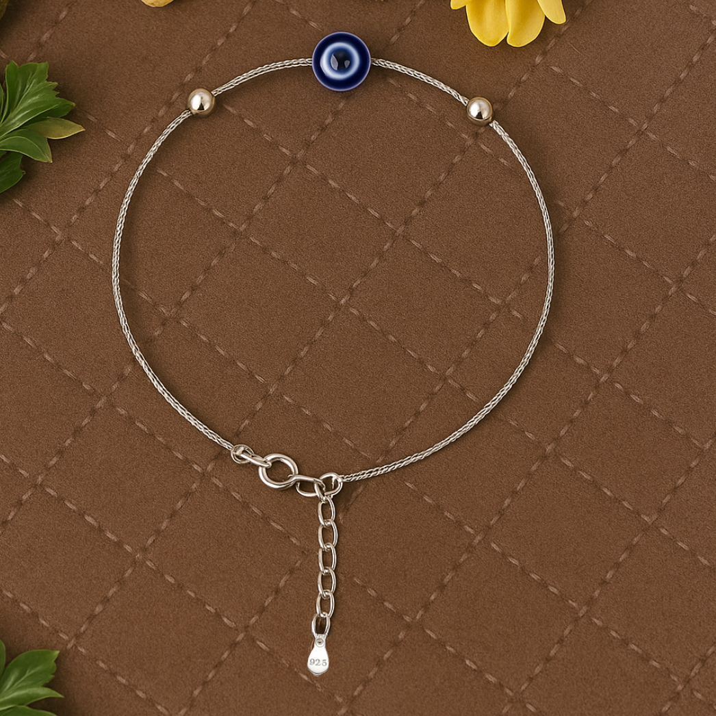 MOVALBLE EVIL EYE 92.5 STERLING SILVER BALL ANKLET