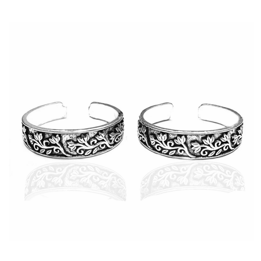 STERLING SILVER FLORAL OXIDISED TOE RING