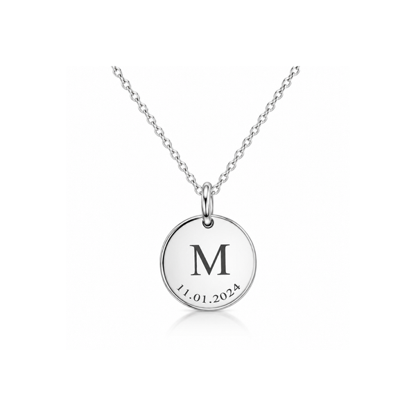 Swastik Initial and Date Engraved Necklace