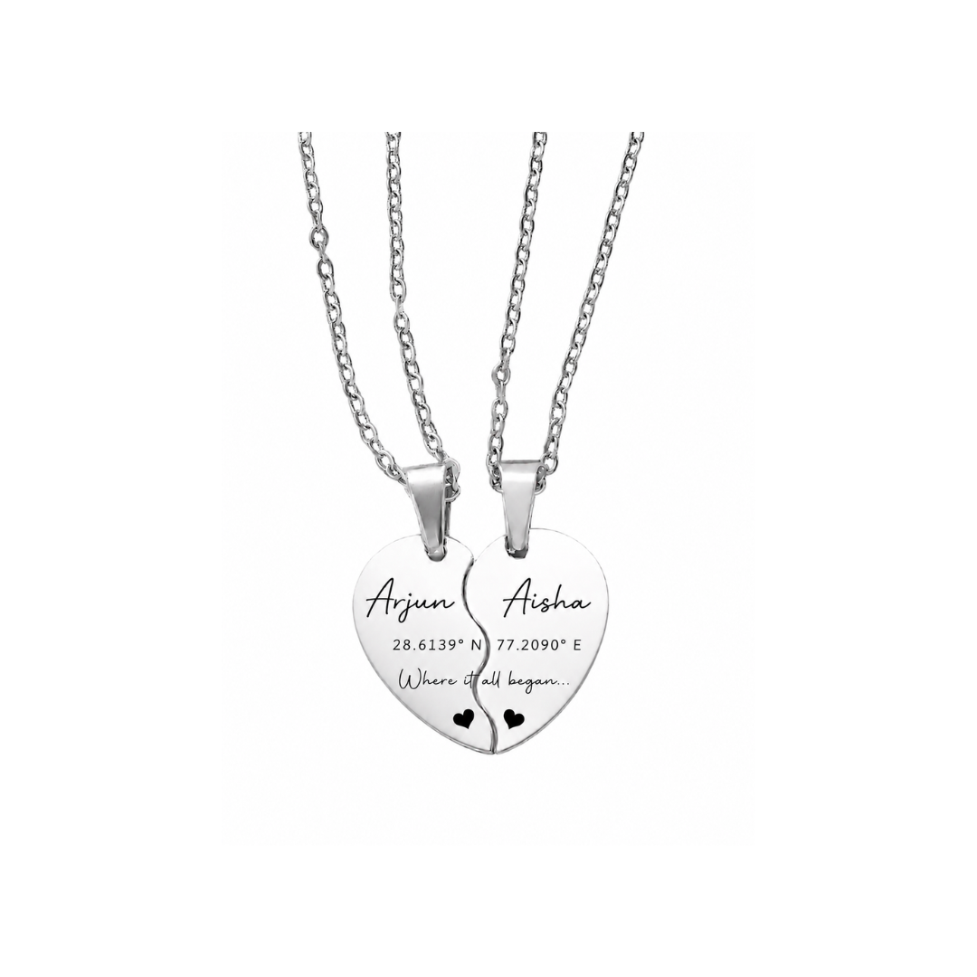 Engraved Split Heart Necklace Set
