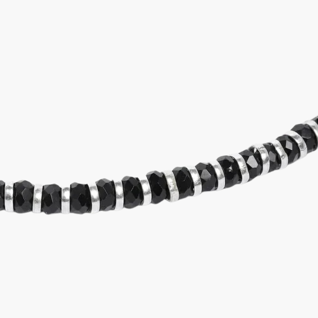 HALLMARK 92.5 STERLING SILVER ORIGINAL CRYSTAL BLACK BEADS NAZARIA ANKLET