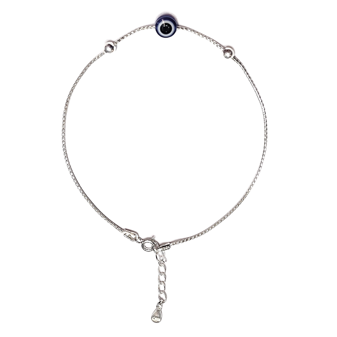MOVALBLE EVIL EYE 92.5 STERLING SILVER BALL ANKLET