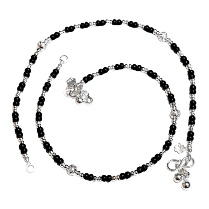 STERLING SILVER BLACK BEADS NAZARIA ANKLET PAYAL