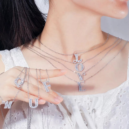 Sterling Silver CZ Pendent letter Locket Necklace
