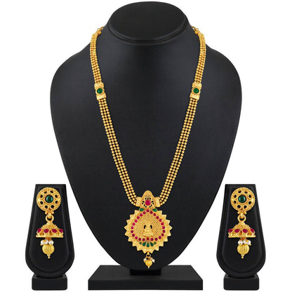 Traditional Laxmi Pendent Gold Plated Opera Style Necklace Set