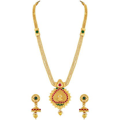 Traditional Laxmi Pendent Gold Plated Opera Style Necklace Set